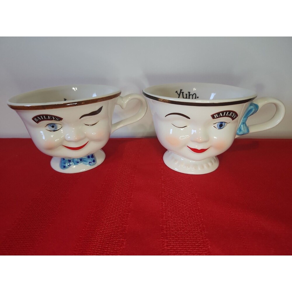 Baileys Irish Cream Winking Face Yum VTG 1996 Tea Cup Mugs LTD